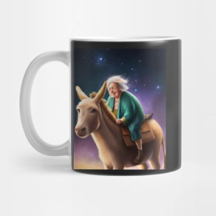 Old Woman Riding a Donkey Art Print Mug